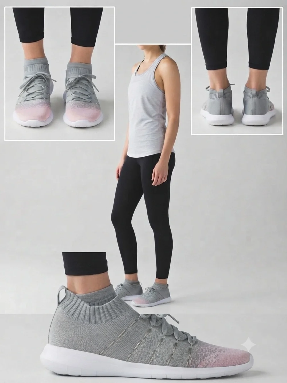 Women’s Light Gray Knit Slip-On Sneakers with Blush Toe